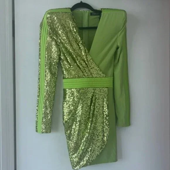 Zhivago Adenine Dress Lime Green XS NEW WITH TAGS Shoulder pads Sequine US 2